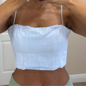 Showpo Soft blue linen Tie-back Crop Top